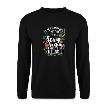 One Day I'm a sexy Vegan: Here I am! - Unisex Pullover - Schwarz - Vorne - Alina (178cm) & Michal (187cm)