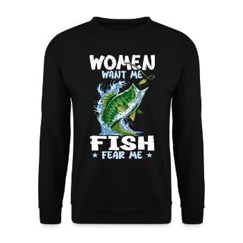 Frauen wollen mich, Fische, fürchten mich - Unisex Pullover - Schwarz - Vorne - Alina (178cm) & Michal (187cm)