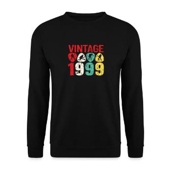 1999 Geburtstag Rock n Roll Vintage - Unisex Pullover - Schwarz - Vorne - Alina (178cm) & Michal (187cm)