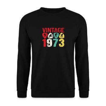 1973 Geburtstag Rock n Roll Vintage - Unisex Pullover - Schwarz - Vorne - Alina (178cm) & Michal (187cm)
