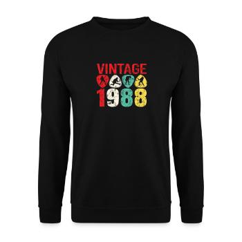1988 Geburtstag Rock n Roll Vintage - Unisex Pullover - Schwarz - Vorne - Alina (178cm) & Michal (187cm)