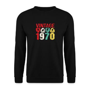 1970 Geburtstag Rock n Roll Vintage - Unisex Pullover - Schwarz - Vorne - Alina (178cm) & Michal (187cm)
