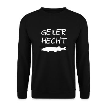 Geiler Hecht - Angeln, Sprüche - Unisex Pullover - Schwarz - Vorne - Alina (178cm) & Michal (187cm)