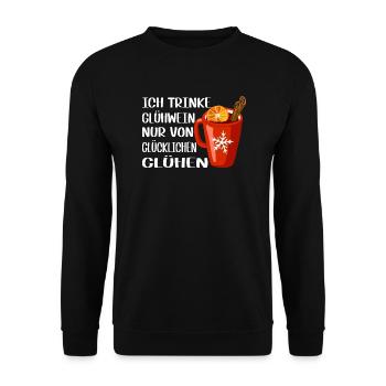 Ich trinke Glühwein nur von glücklichen Glühen - Unisex Pullover - Schwarz - Vorne - Alina (178cm) & Michal (187cm)