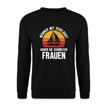 Segeln Männer mit Segelboot Segler Segelsport - Unisex Pullover - Schwarz - Vorne - Alina (178cm) & Michal (187cm)
