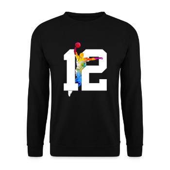 NUMMER 12 BASKETBALL 12. GEBURTSTAG - Unisex Pullover - Schwarz - Vorne - Alina (178cm) & Michal (187cm)