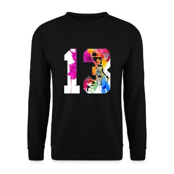 13. GEBURTSTAG BASKETBALL NUMMER 13 - Unisex Pullover - Schwarz - Vorne - Alina (178cm) & Michal (187cm)