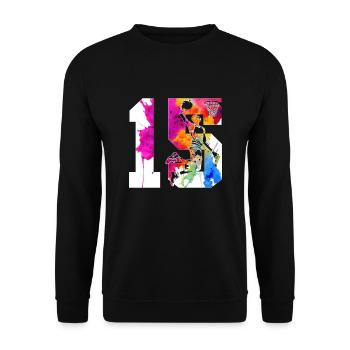 15. GEBURTSTAG BASKETBALL NUMMER 15 - Unisex Pullover - Schwarz - Vorne - Alina (178cm) & Michal (187cm)