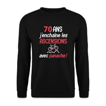 Vélo 70 ans ascension avec panache anniversaire - Sweat-shirt Unisexe - noir - Devant - Alina (178cm) & Michal (187cm)