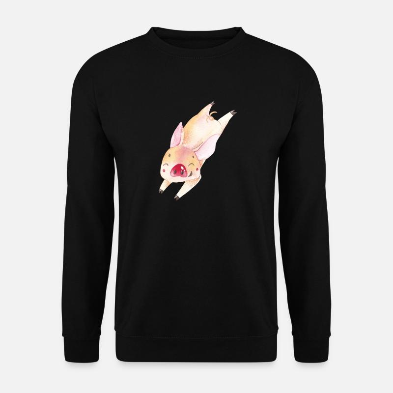 Schweinchen Schwein Minischwein Ferkel Springend - Unisex Pullover - Schwarz