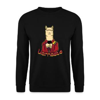 LLAMASTE Yoga Lama Meditation Geschenk - Unisex Pullover - Schwarz - Vorne - Alina (178cm) & Michal (187cm)
