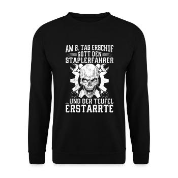 Staplerfahrer/Stapler/Gabelstapler/Staplerfahrerin - Unisex Pullover - Schwarz - Vorne - Alina (178cm) & Michal (187cm)