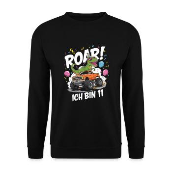 11. Geburtstag 11 Jahre Dino Monstertruck Fan - Unisex Pullover - Schwarz - Vorne - Alina (178cm) & Michal (187cm)