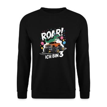 3ème anniversaire 3 ans Dino Monster Truck Fan - Sweat-shirt Unisexe - noir - Devant - Alina (178cm) & Michal (187cm)