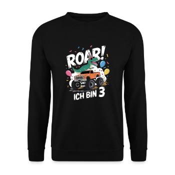 3ème anniversaire 3 ans Dino Monster Truck Fan - Sweat-shirt Unisexe - noir - Devant - Alina (178cm) & Michal (187cm)