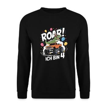 4ème anniversaire 4 ans Dino Monster Truck Fan - Sweat-shirt Unisexe - noir - Devant - Alina (178cm) & Michal (187cm)