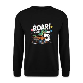 5. Geburtstag 5 Jahre Dino Monstertruck Fan - Unisex Pullover - Schwarz - Vorne - Alina (178cm) & Michal (187cm)