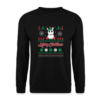 Einhorn Ugly Christmas Sweater - Unisex Pullover - Schwarz - Vorne - Alina (178cm) & Michal (187cm)