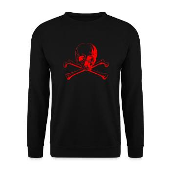 Totenschädel mit gekreuzten Knochen in rot - Unisex Pullover - Schwarz - Vorne - Alina (178cm) & Michal (187cm)