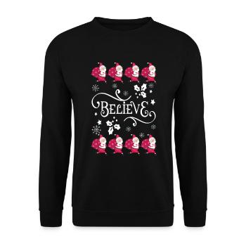 Noël Ugly cadeau Sweater Believe à Santa - Sweat-shirt Unisexe - noir - Devant - Alina (178cm) & Michal (187cm)