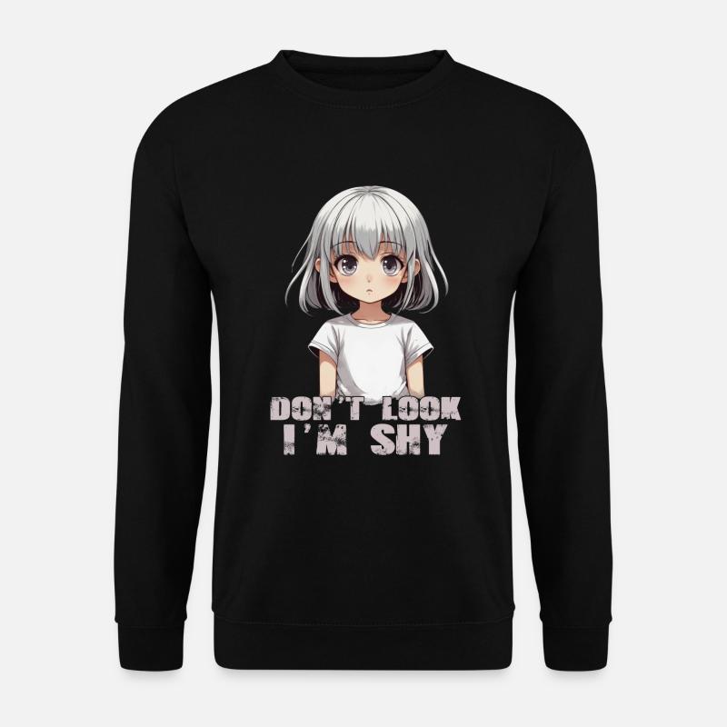 Schüchternes Anime-Mädchen im Kawaii-Stil - Unisex Pullover - Schwarz