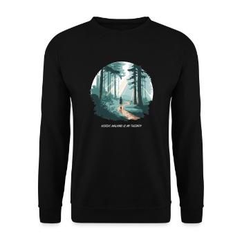 Nordic Walking is My Therapy – Laufen Wald Natur - Unisex Pullover - Schwarz - Vorne - Alina (178cm) & Michal (187cm)