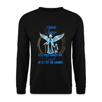 Omas Junge, Gedenken Engel Erinnerung Geschenk - Unisex Pullover - Schwarz - Vorne - Alina (178cm) & Michal (187cm)