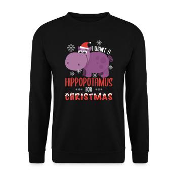 Ich möchte Nilpferd für Weihnachten Hippo Weihnachtsgeschenk - Unisex Pullover - Schwarz - Vorne - Alina (178cm) & Michal (187cm)