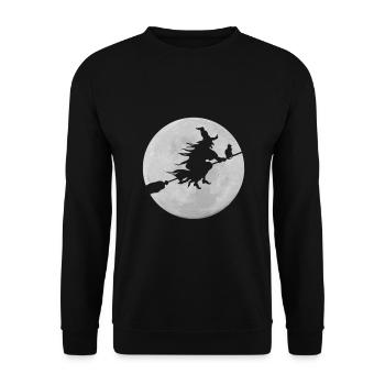 Witch Moon Cat Halloween T-Shirt - Unisex Pullover - Schwarz - Vorne - Alina (178cm) & Michal (187cm)