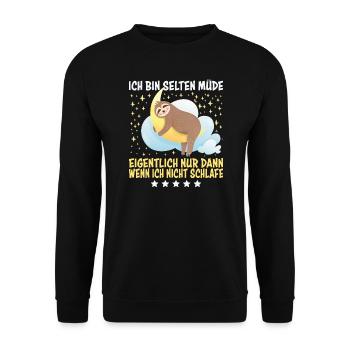Selten Müde Schlafen Lustige Faultier Sprüche - Unisex Pullover - Schwarz - Vorne - Alina (178cm) & Michal (187cm)