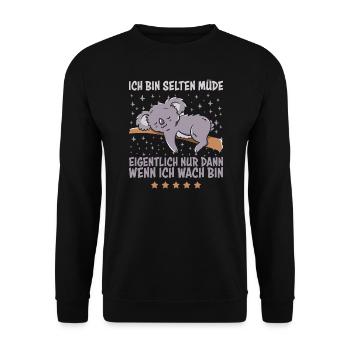 Selten Müde Koala Sarkastische Schlaf Sprüche - Unisex Pullover - Schwarz - Vorne - Alina (178cm) & Michal (187cm)