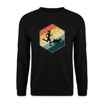 Course de canicross de fond avec des chiennes - Sweat-shirt Unisexe - noir - Devant - Alina (178cm) & Michal (187cm)