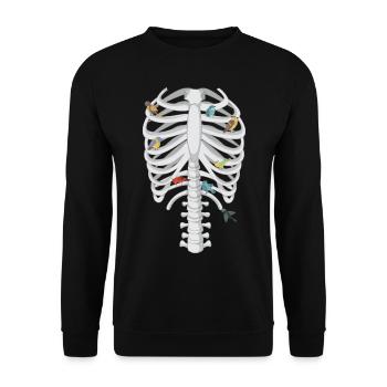 Brustkorb Ein Vogelhumor-Skelett - Unisex Pullover - Schwarz - Vorne - Alina (178cm) & Michal (187cm)