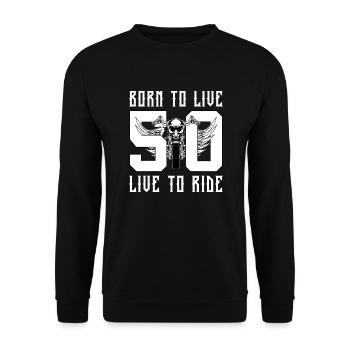 50. GEBURTSTAG 1976 MOTORRAD LIVE TO RIDE BIKER - Unisex Pullover - Schwarz - Vorne - Alina (178cm) & Michal (187cm)