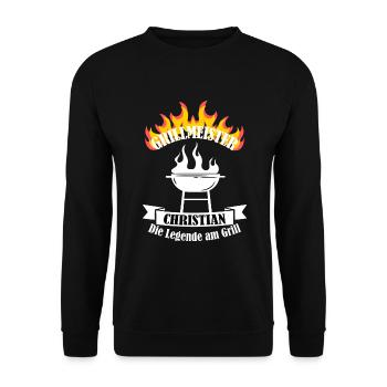 Grillmeister Christian lustiger Spruch Vorname - Unisex Pullover - Schwarz - Vorne - Alina (178cm) & Michal (187cm)