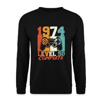 50 Geburtstag 50 Jahre Gamer Level 50 Complete - Unisex Pullover - Schwarz - Vorne - Alina (178cm) & Michal (187cm)