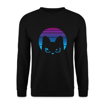 Katze Vaporwave Vintage Retro 80er - Unisex Pullover - Schwarz - Vorne - Alina (178cm) & Michal (187cm)