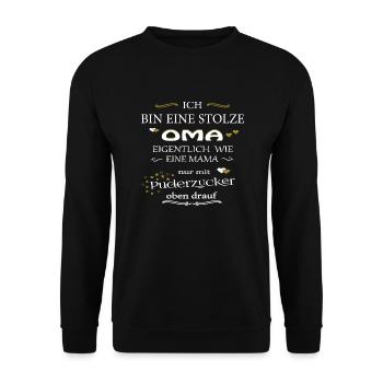 Stolze Oma - Unisex Pullover - Schwarz - Vorne - Alina (178cm) & Michal (187cm)