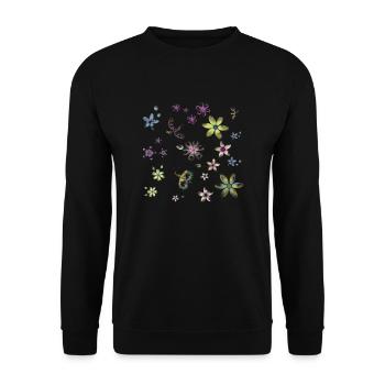 Blumen und Schmetterlinge - Unisex Pullover - Schwarz - Vorne - Alina (178cm) & Michal (187cm)