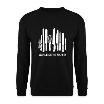 Koch - Wähle deine Waffe! - Unisex Pullover - Schwarz - Vorne - Alina (178cm) & Michal (187cm)