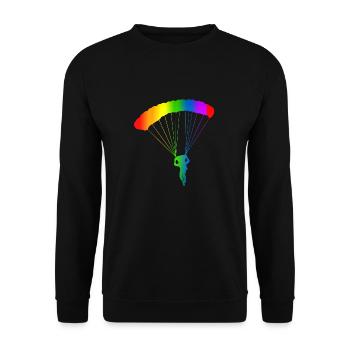 Bunter Fallschirm Regenbogen - Unisex Pullover - Schwarz - Vorne - Alina (178cm) & Michal (187cm)