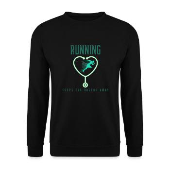 Running Running keeps the doctor away - Unisex Sweatshirt - black - Front - Alina (178cm) & Michal (187cm)