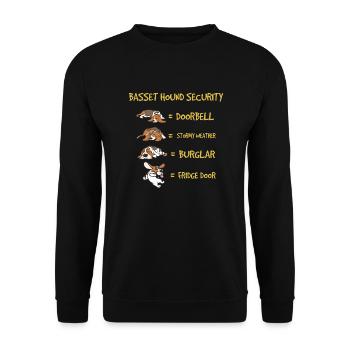 Basset Hound Sicherheit Lustiger Hund Tierhalter - Unisex Pullover - Schwarz - Vorne - Alina (178cm) & Michal (187cm)