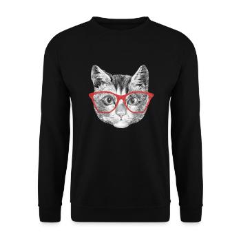 Katze mit Brille Kätzchen Katzendame - Unisex Pullover - Schwarz - Vorne - Alina (178cm) & Michal (187cm)