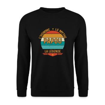 Papou L'homme Le Mythe La Légende Cadeau Pour papy - Sweat-shirt Unisexe - noir - Devant - Alina (178cm) & Michal (187cm)
