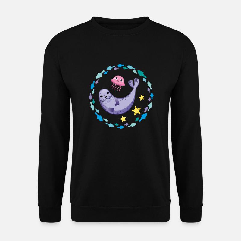 Lustiger Seehund lustige Robbe und Qualle - Unisex Pullover - Schwarz
