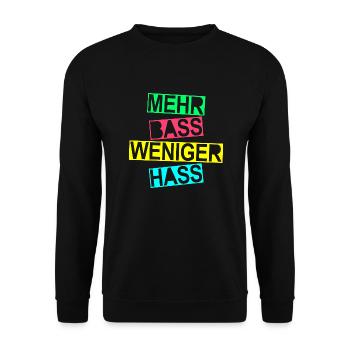 Mehr Bass Weniger Hass - Gegen Rassismus! - Unisex Pullover - Schwarz - Vorne - Alina (178cm) & Michal (187cm)