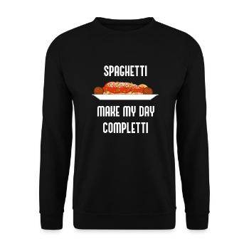 Pasta Lover Ironisches Zitat Spaghetti Completti - Unisex Pullover - Schwarz - Vorne - Alina (178cm) & Michal (187cm)