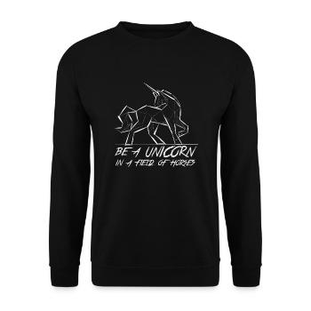 Sei ein Einhorn unter Pferden! - Unisex Pullover - Schwarz - Vorne - Alina (178cm) & Michal (187cm)