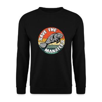 Save the manatees. Vintage Manatee Design - Unisex Sweatshirt - black - Front - Alina (178cm) & Michal (187cm)